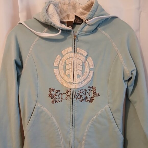 ELEMENT Skater Hoodie Sweatshirt Full Zip up womens S Dusty Blue fleece lined LS - Picture 3 of 12